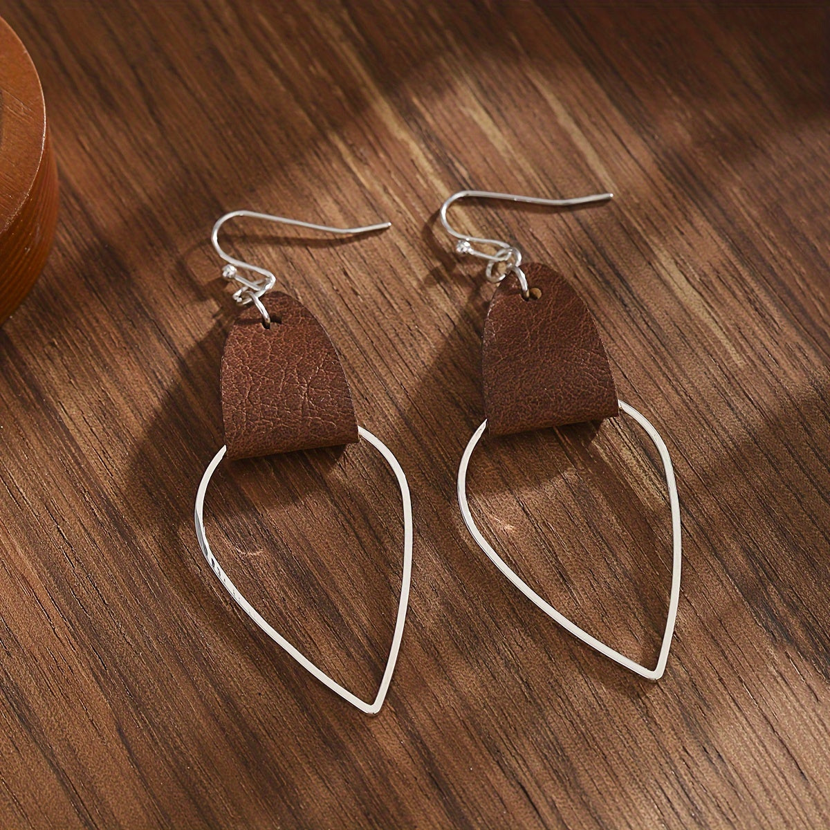 Boho Vintage Style Alloy Drop Earrings with Leather Pendant