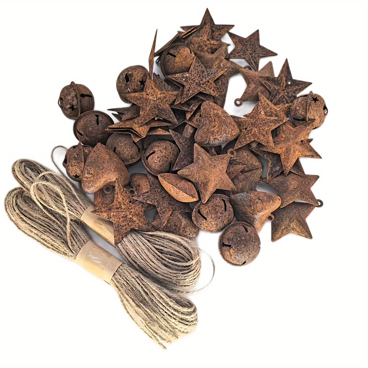 Pack Of 62pcs Merry Christmas Rusty Tin Bell Heart Bells