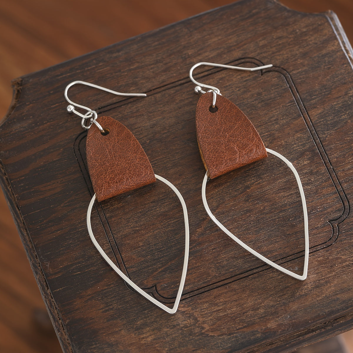 Boho Vintage Style Alloy Drop Earrings with Leather Pendant