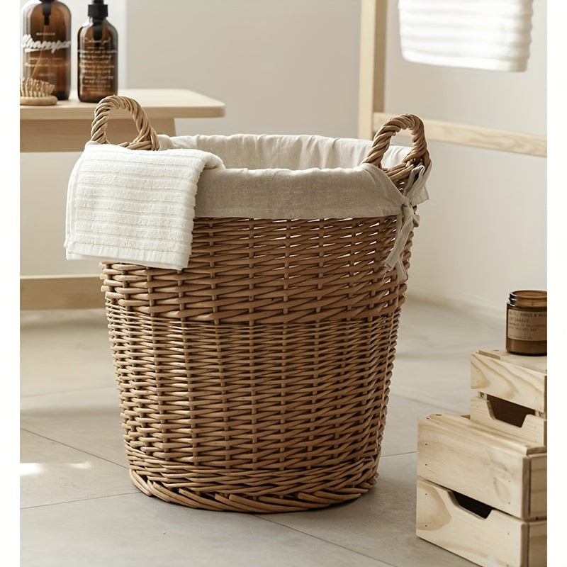 Handwoven Wicker Laundry Basket with Linen Cover