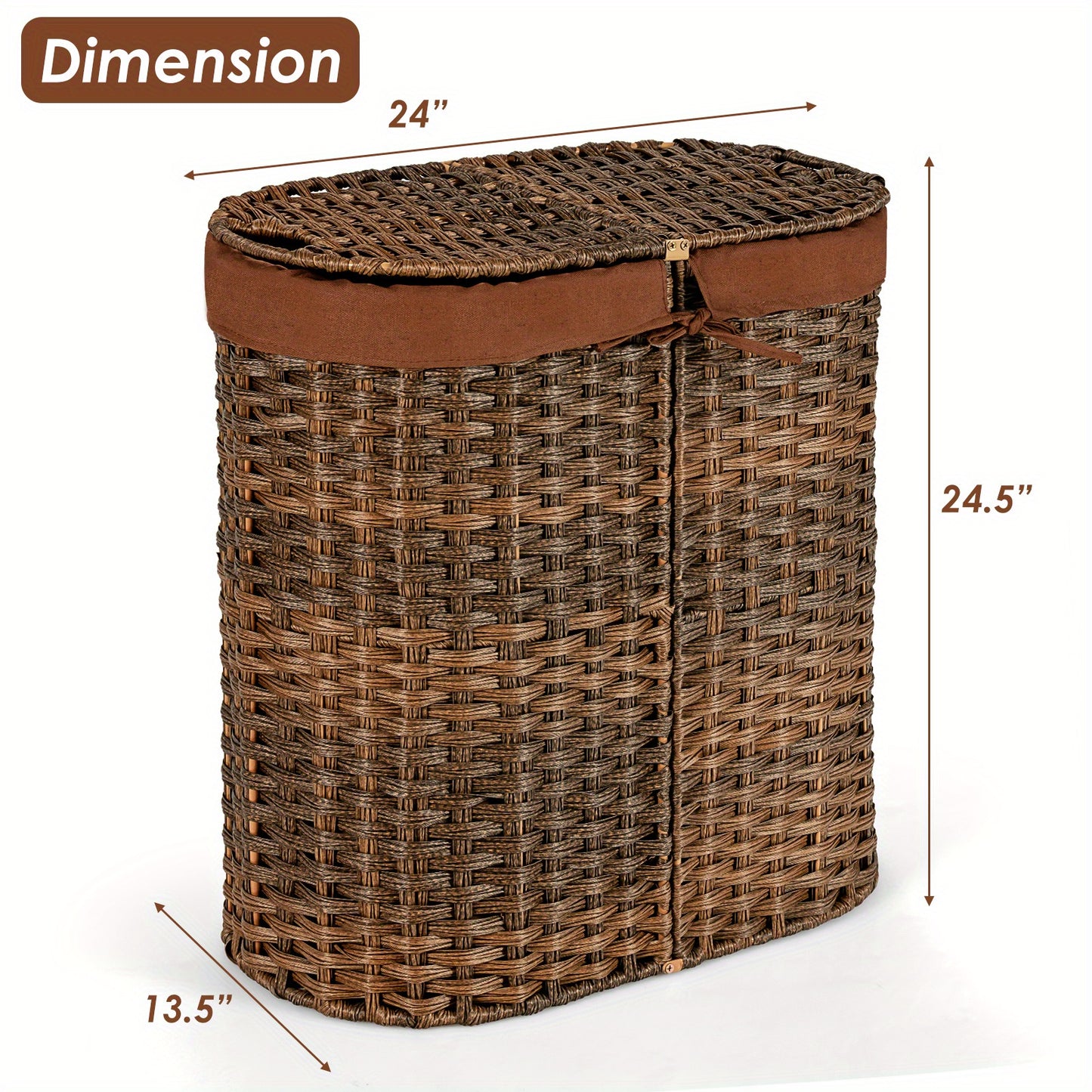 2-Pocket Handwoven Laundry Hamper with Removable Liner Bags