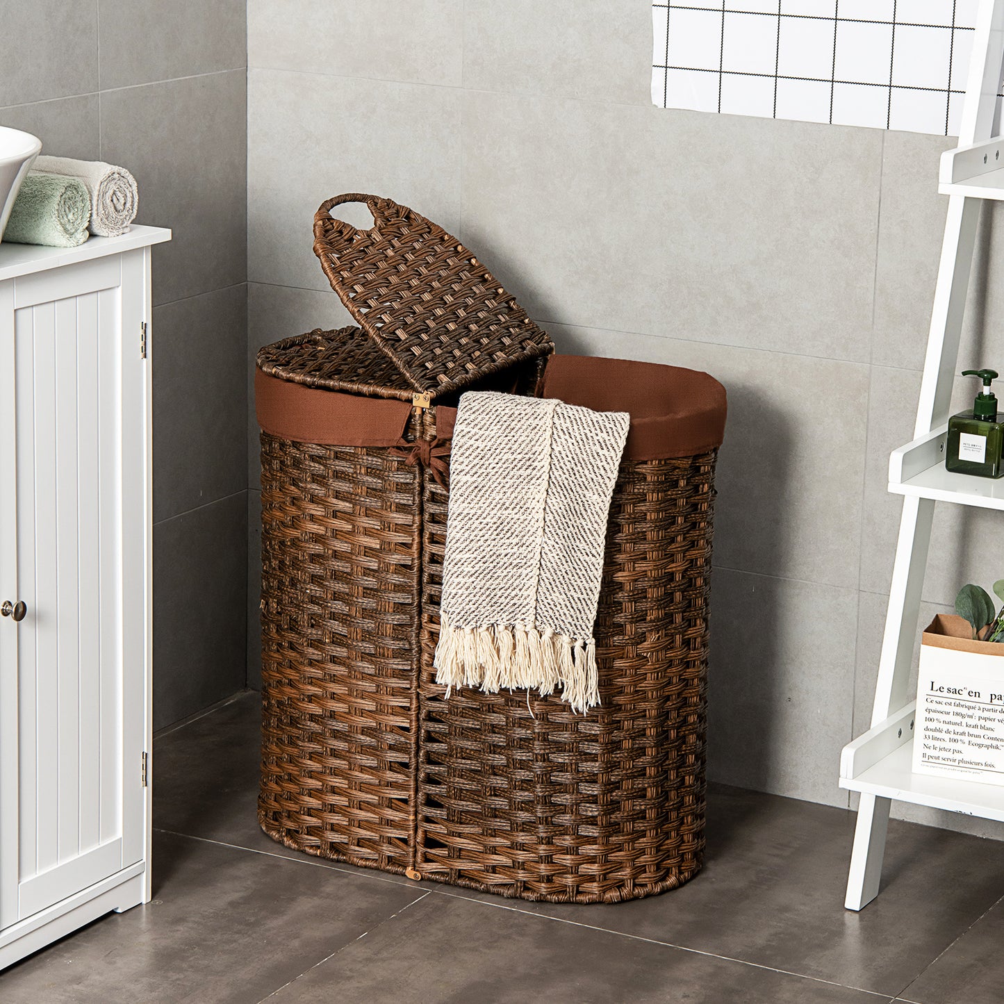 2-Pocket Handwoven Laundry Hamper with Removable Liner Bags