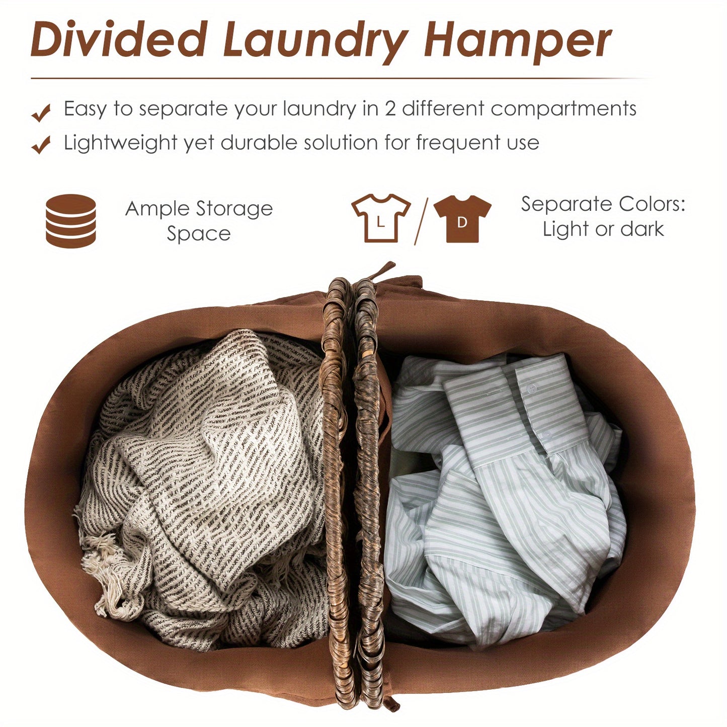 2-Pocket Handwoven Laundry Hamper with Removable Liner Bags