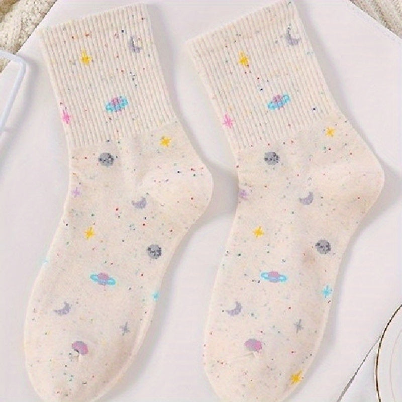 2 Pair Colorful Planet Print Socks