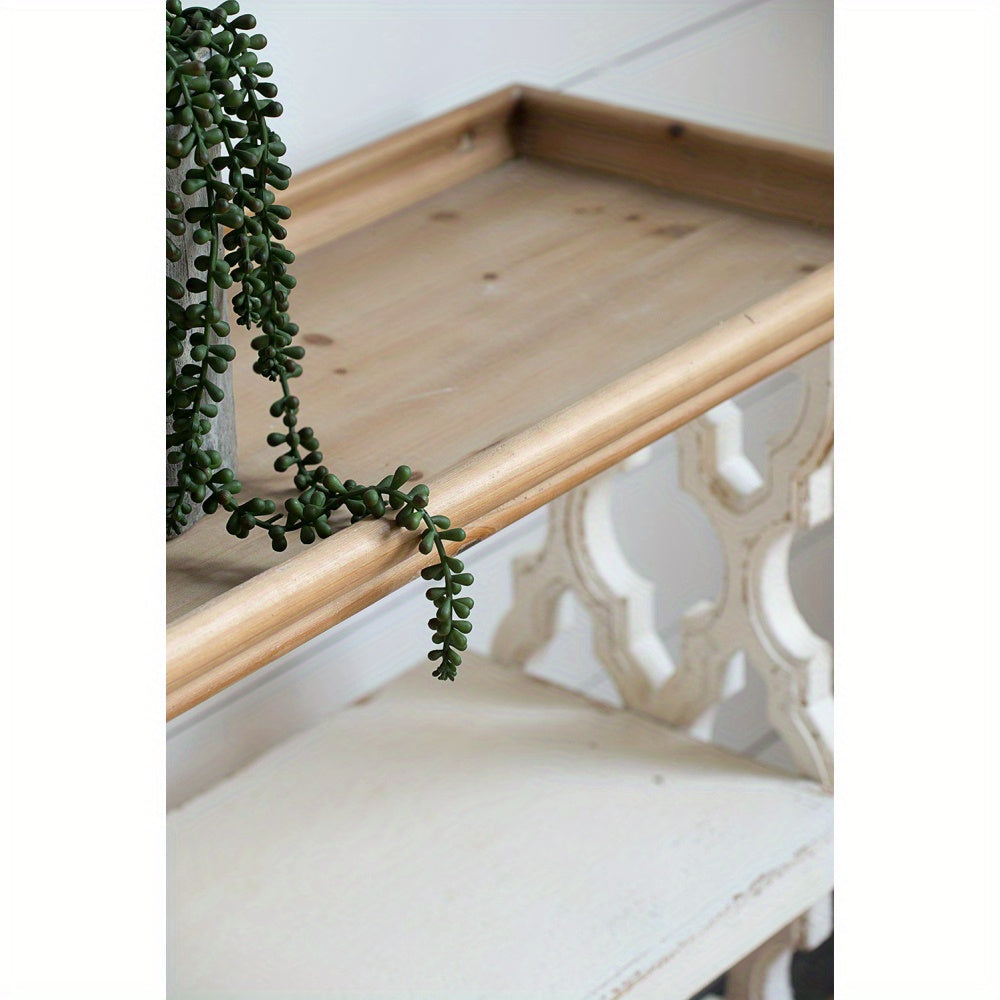 35.5" x 14" x 32" Distressed White and Natural Wood Shelf Tray