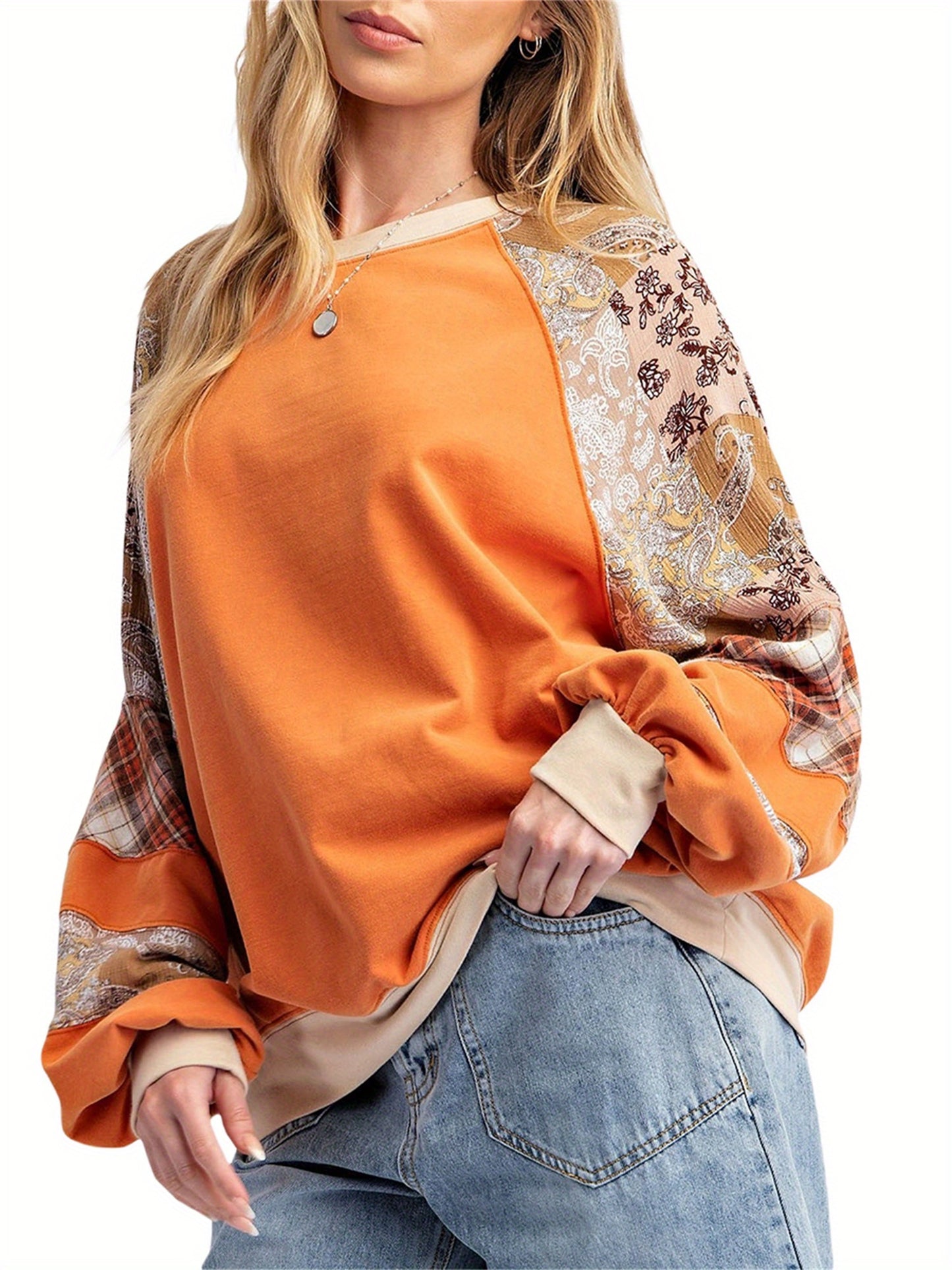 Chic Floral Print Crew Neck Sweatshirt