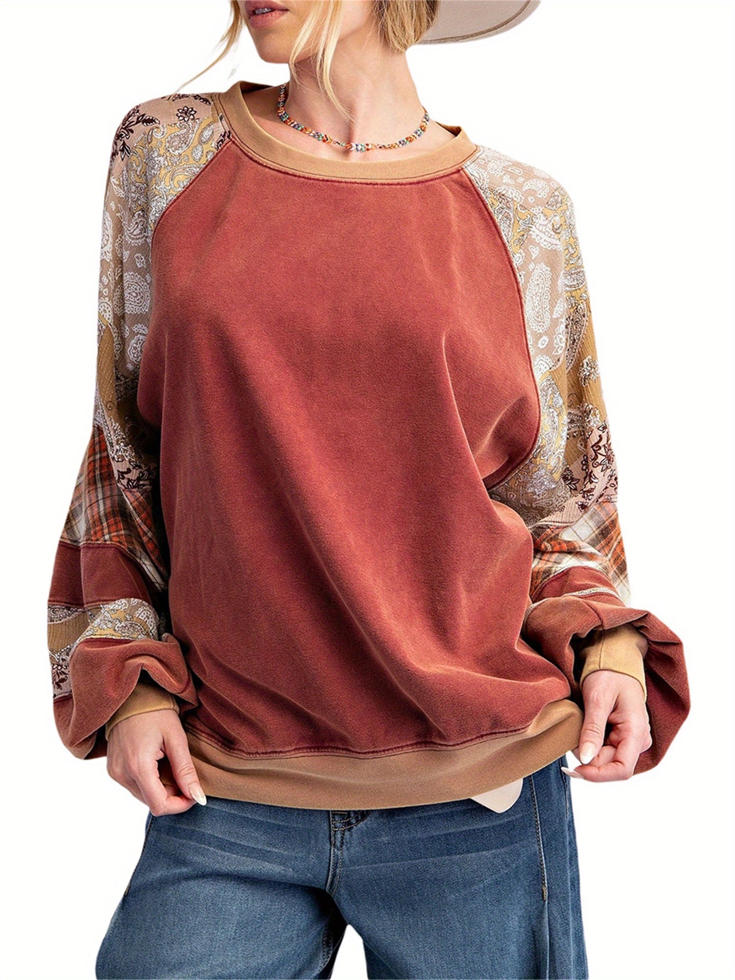 Chic Floral Print Crew Neck Sweatshirt