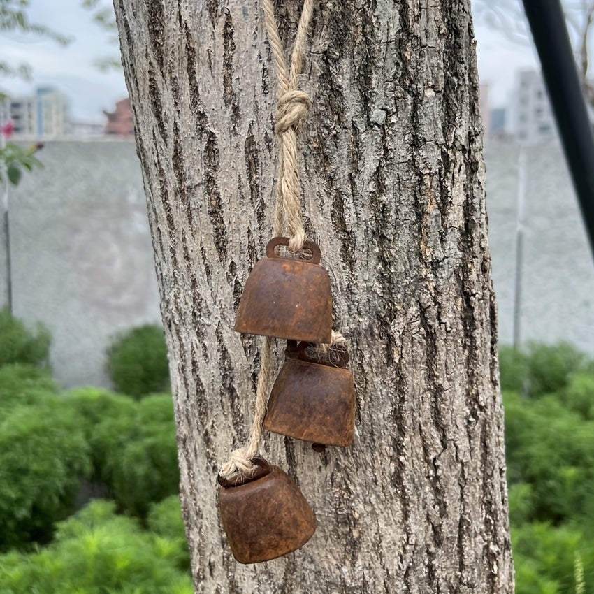 Rusty Bell With Hemp Rope Wind Chimes