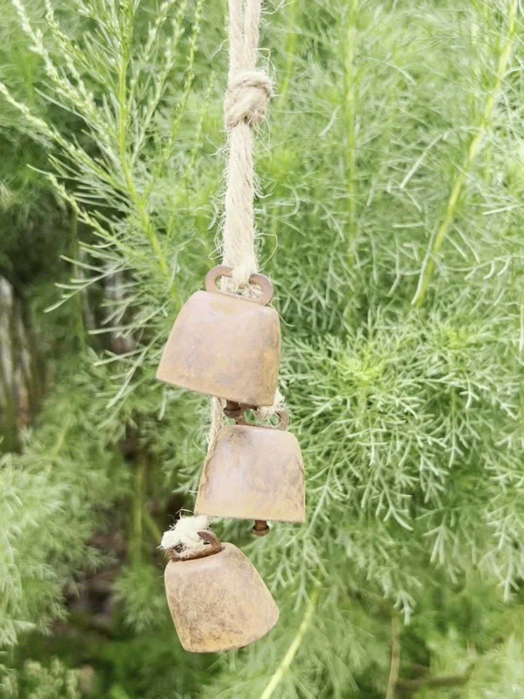 Rusty Bell With Hemp Rope Wind Chimes