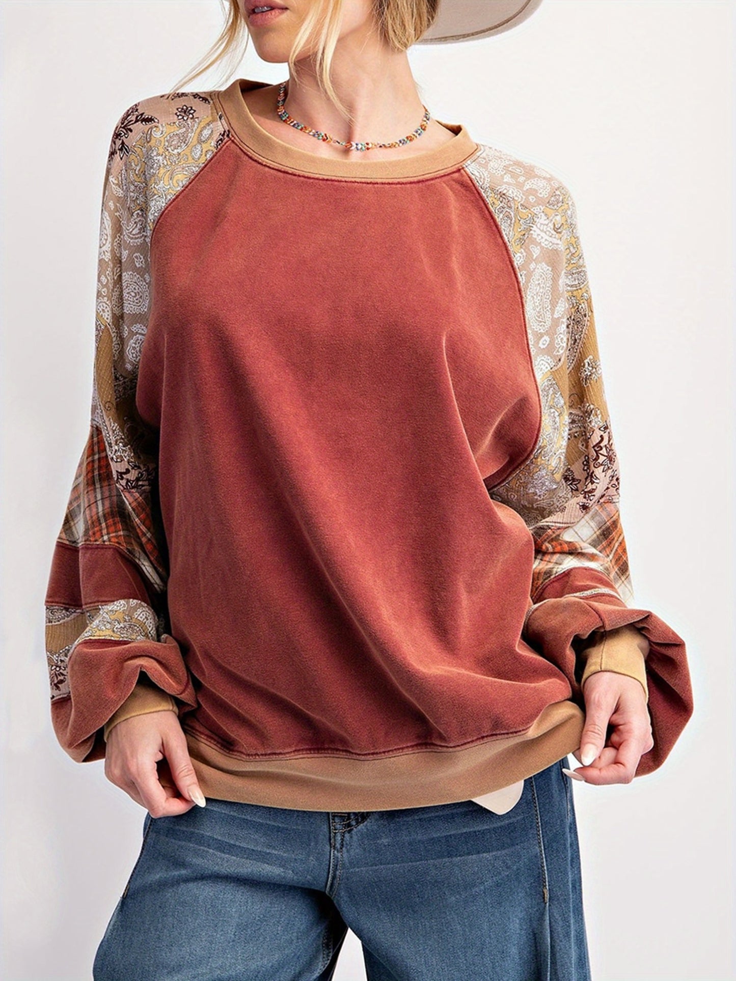 Chic Floral Print Crew Neck Sweatshirt