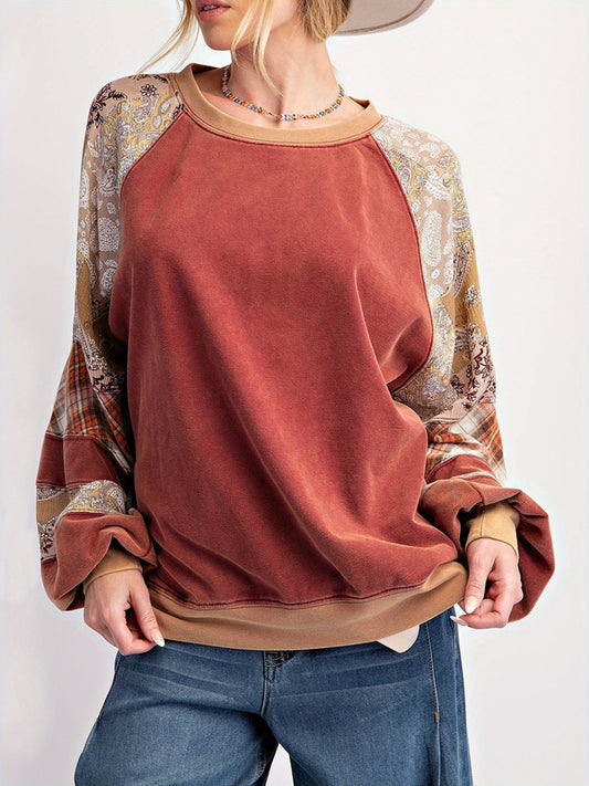 Chic Floral Print Crew Neck Sweatshirt