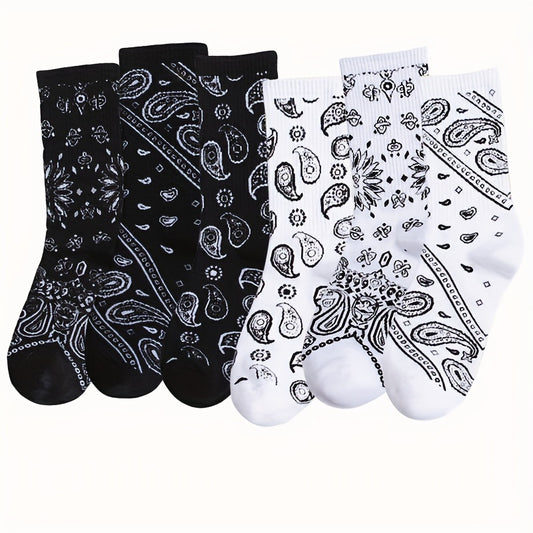 6 Pairs of Breathable Comfy Paisley Pattern Unisex Socks