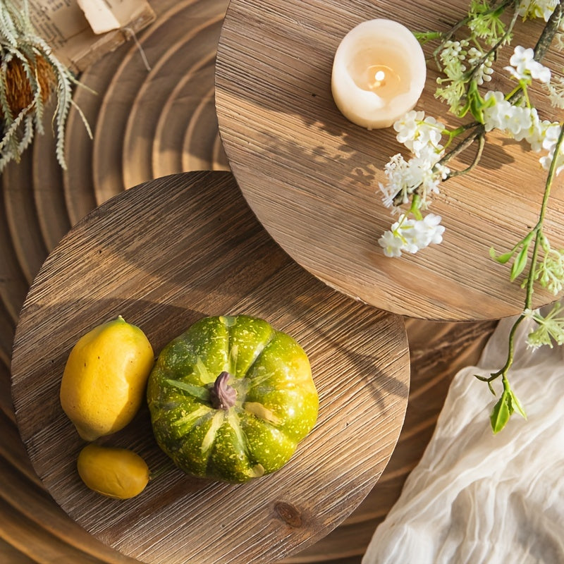 1pc Rustic Wooden Round Pedestal Tray