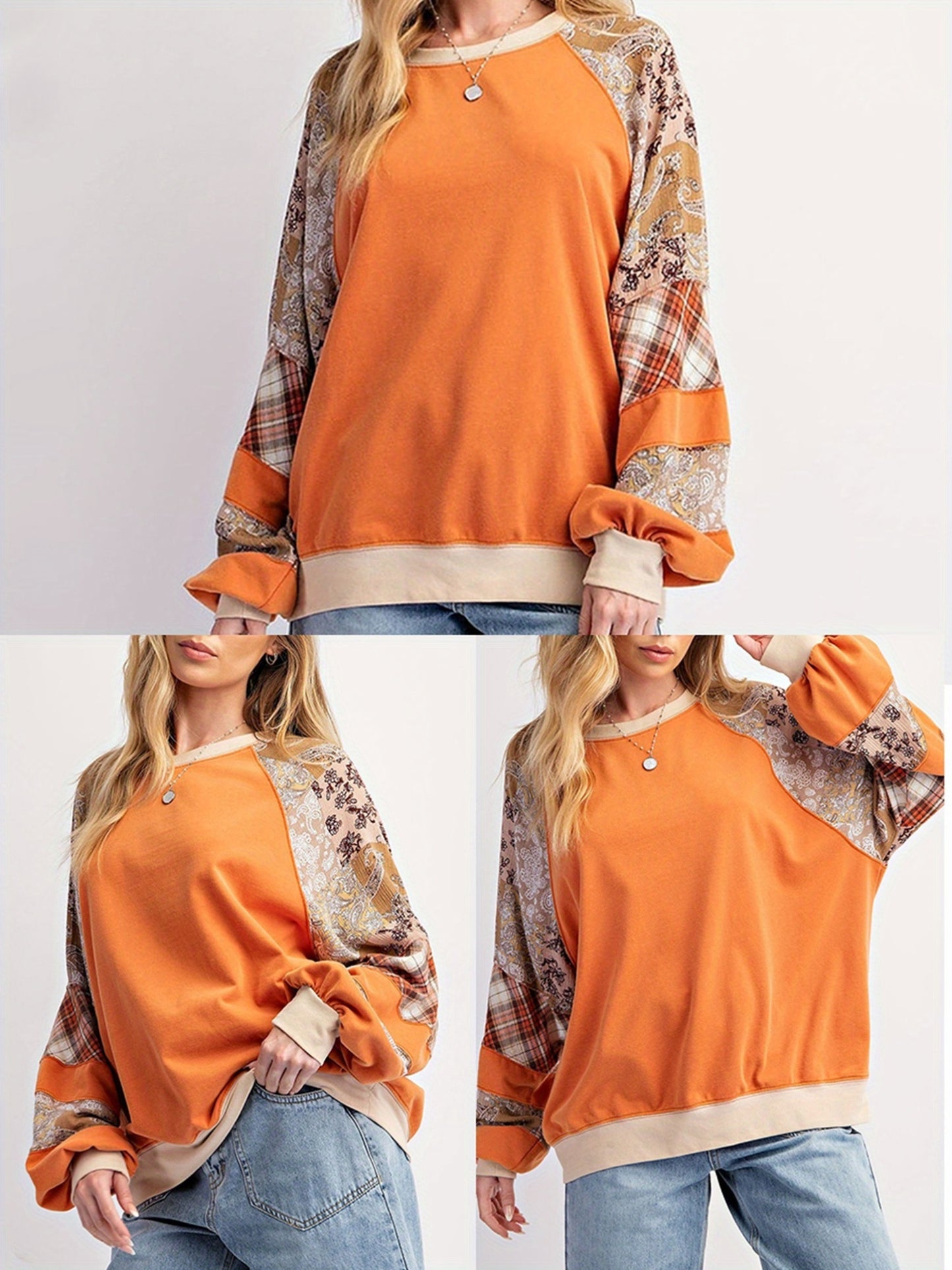 Chic Floral Print Crew Neck Sweatshirt