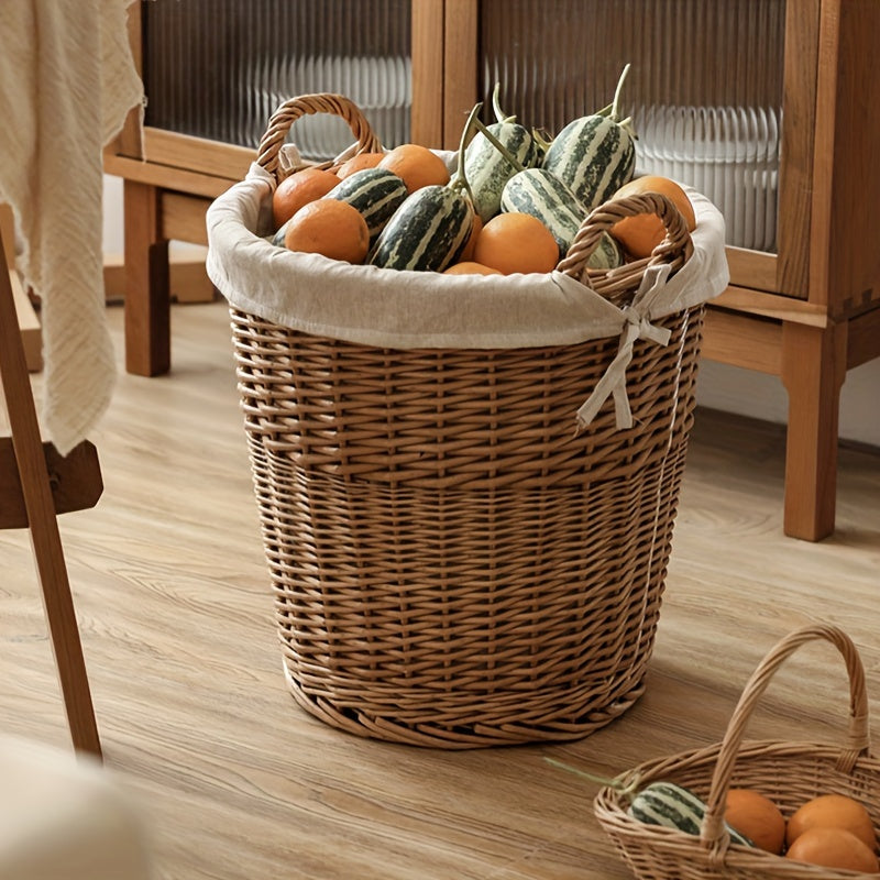 Handwoven Wicker Laundry Basket with Linen Cover