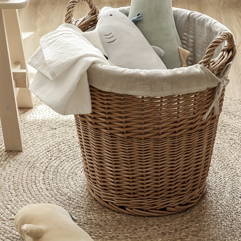 Handwoven Wicker Laundry Basket with Linen Cover