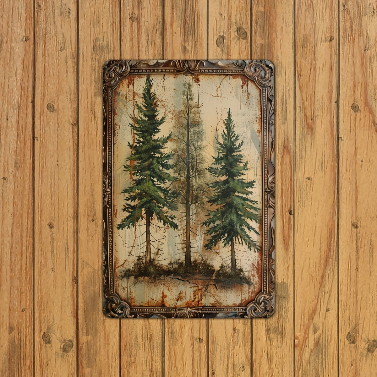 Vintage Pine Tree Metal Tin Sign