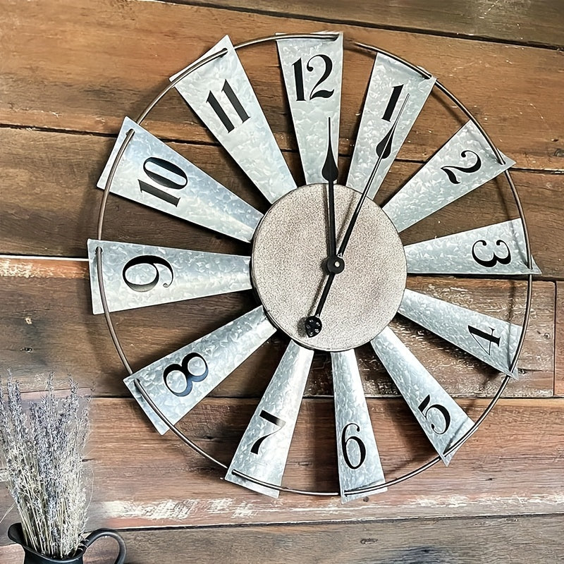 24-Inch Silver Metal Oversized Large Farmhouse Decor Clock