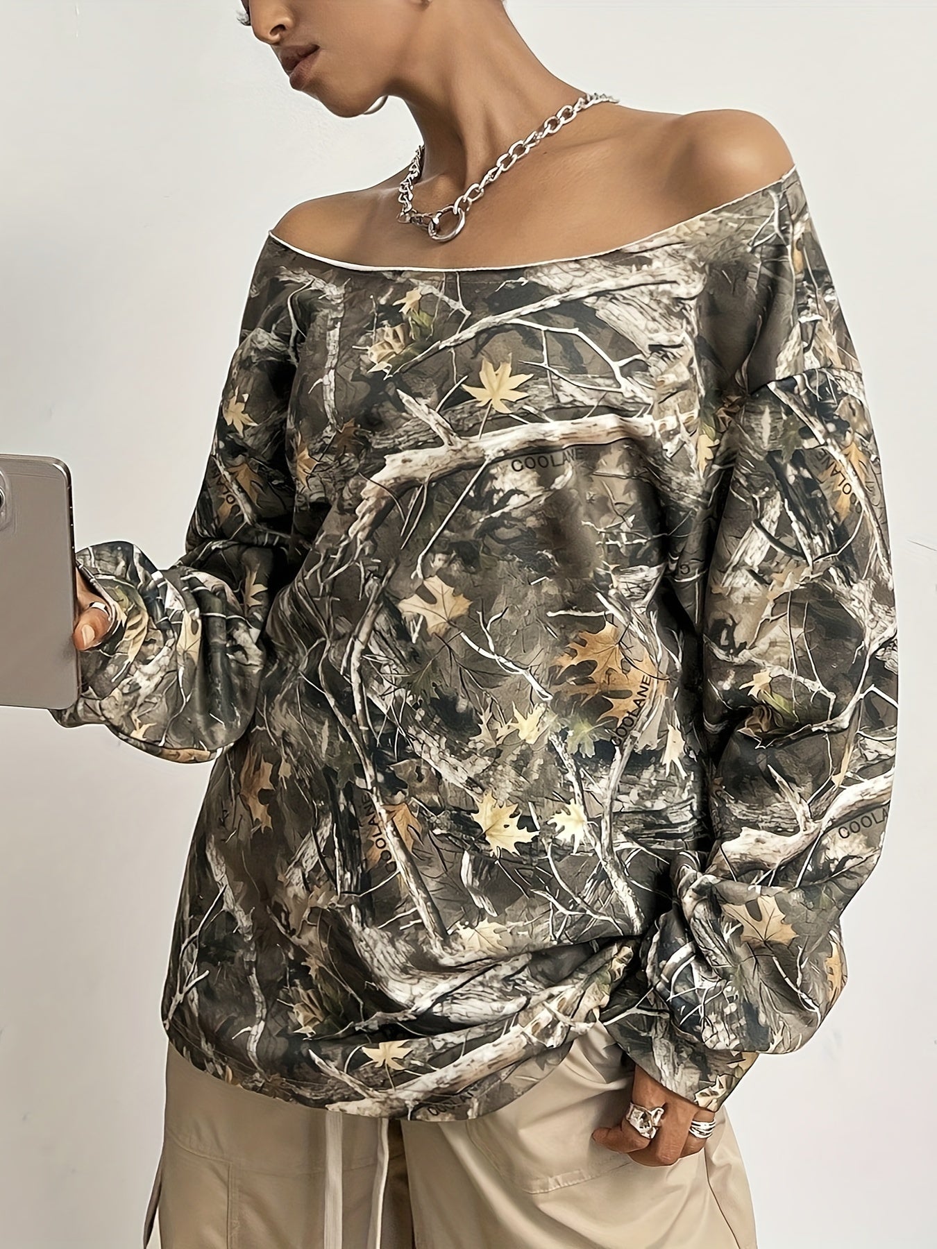 Chic Camo Print Off-Shoulder Sweatshirt for Women