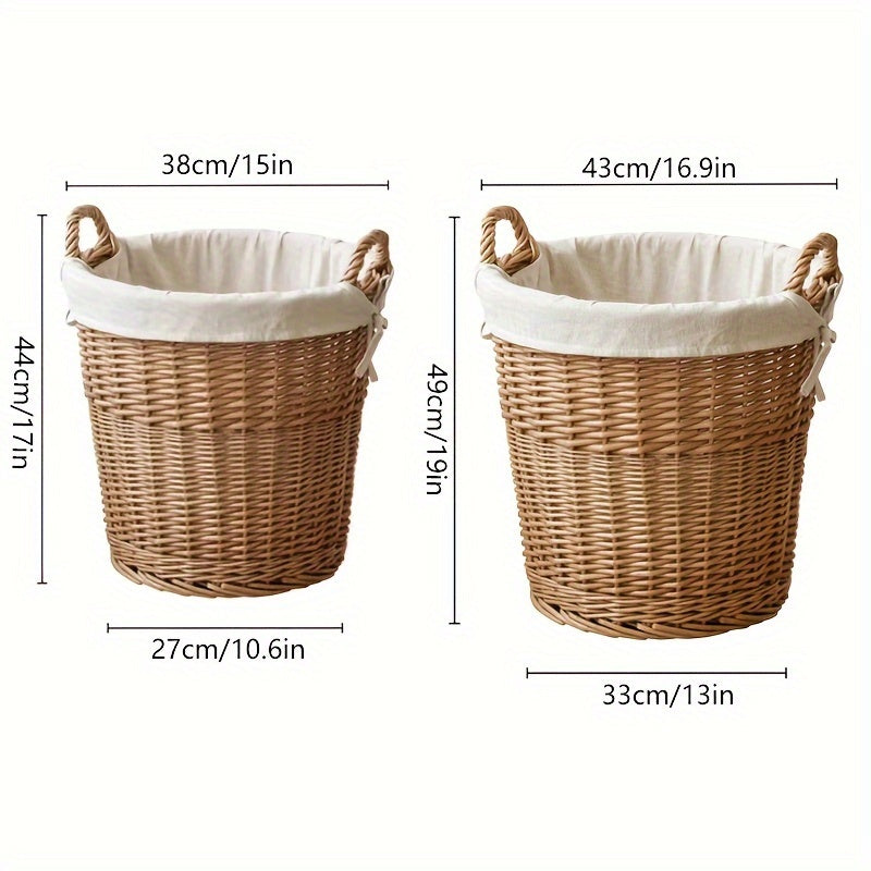 Handwoven Wicker Laundry Basket with Linen Cover