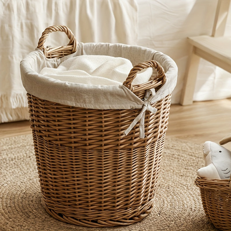 Handwoven Wicker Laundry Basket with Linen Cover