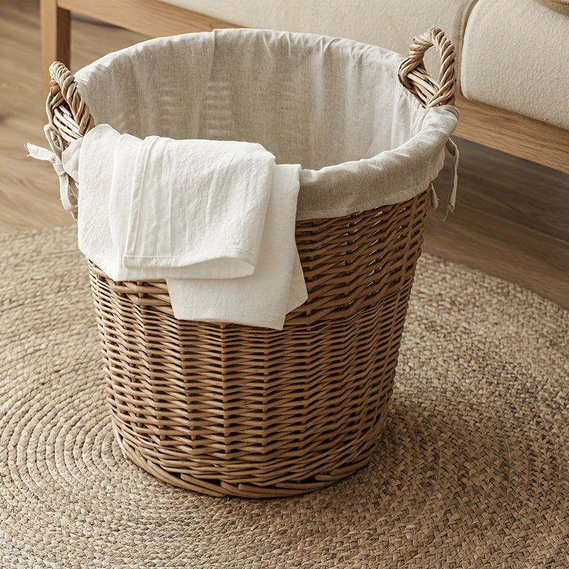 Handwoven Wicker Laundry Basket with Linen Cover