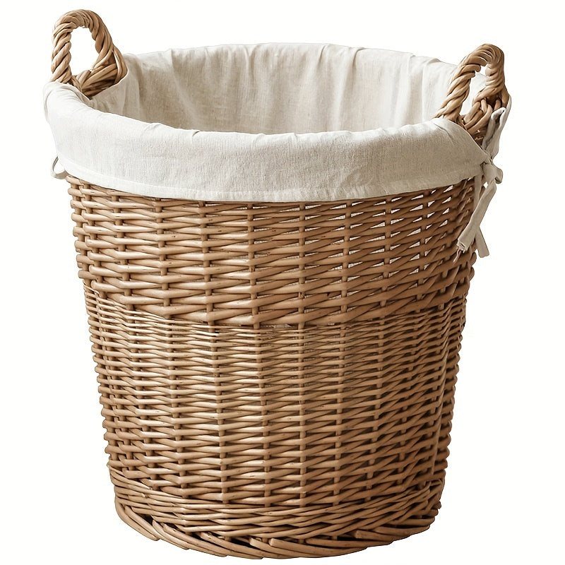 Handwoven Wicker Laundry Basket with Linen Cover