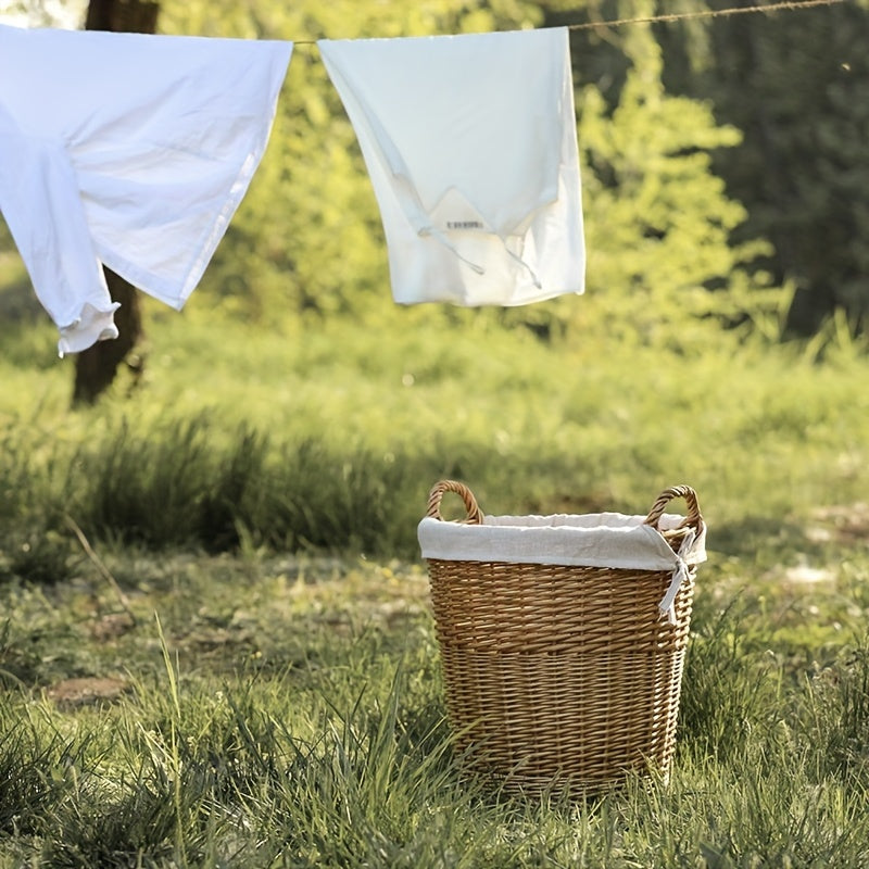 Handwoven Wicker Laundry Basket with Linen Cover