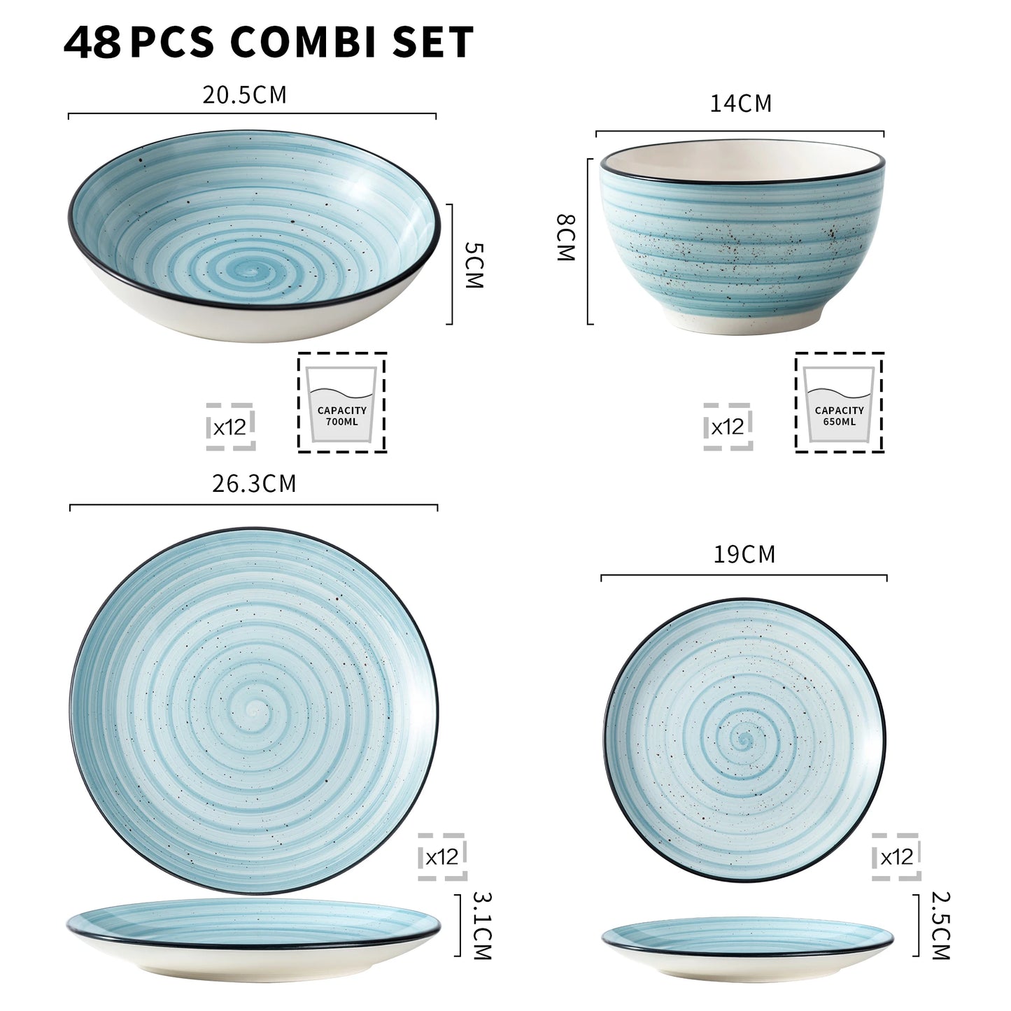 Blue 24/48-Piece Stoneware