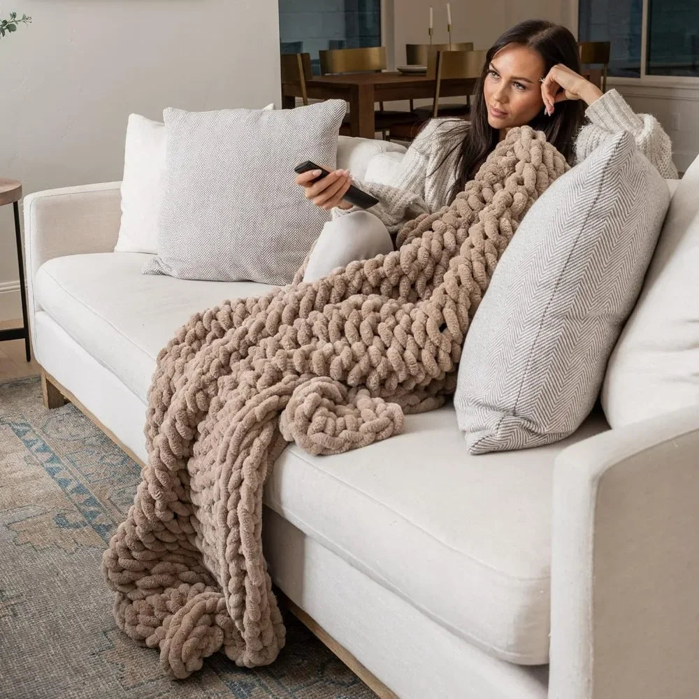 Brown Boho Chunky Knit Blanket Throw - Large 50x60