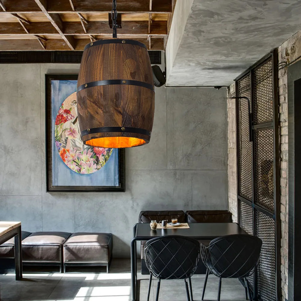 Ceiling Pendant Lamp Bar Light, Rustic Industrial Wood