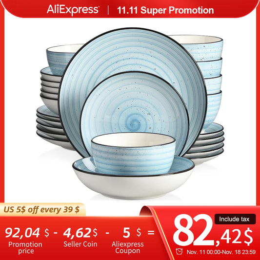 Blue 24/48-Piece Stoneware