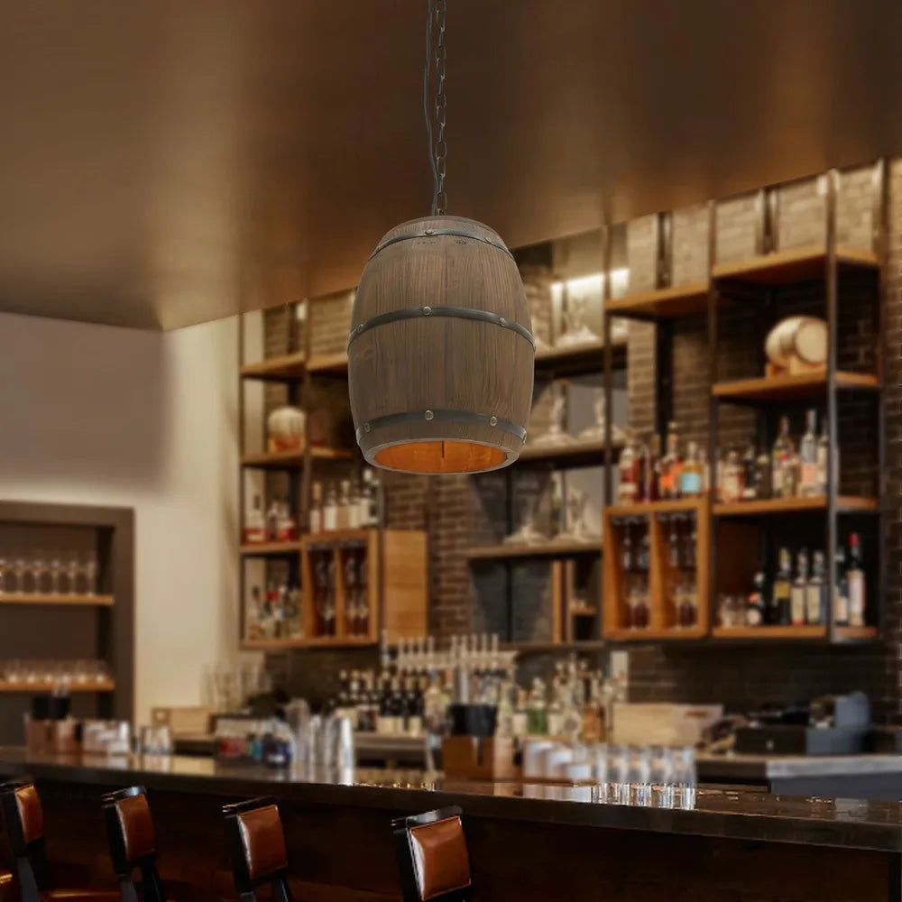 Ceiling Pendant Lamp Bar Light, Rustic Industrial Wood