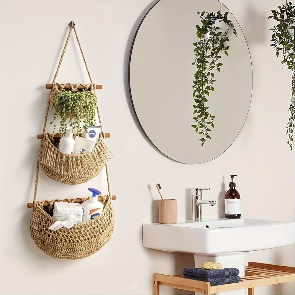 Boho Chic 3-Tier Wall Hanging Storage Basket