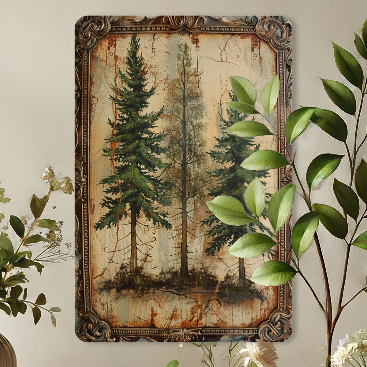 Vintage Pine Tree Metal Tin Sign