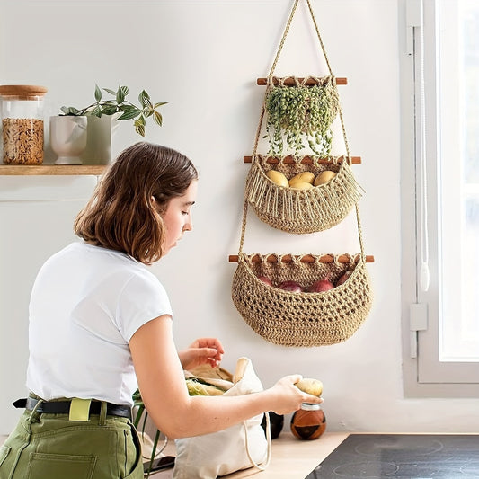 Boho Chic 3-Tier Wall Hanging Storage Basket