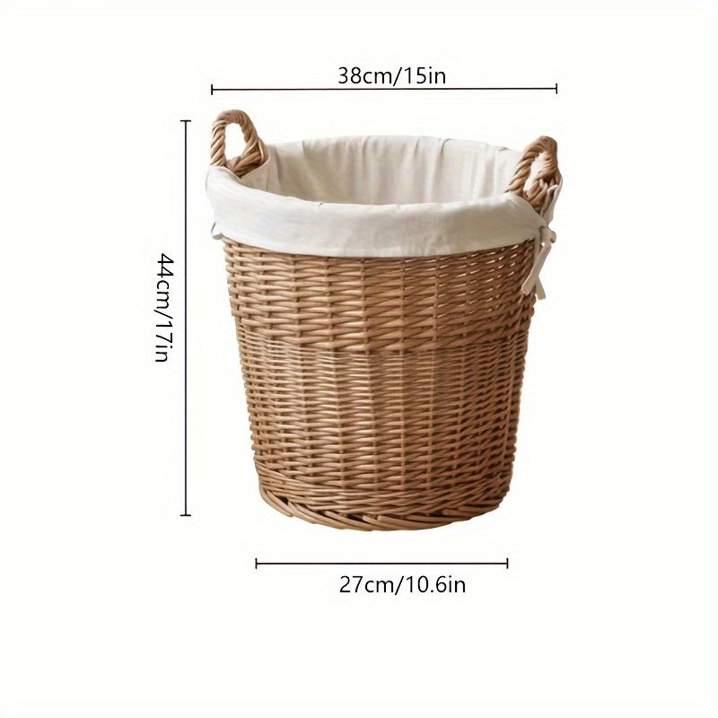 Handwoven Wicker Laundry Basket with Linen Cover