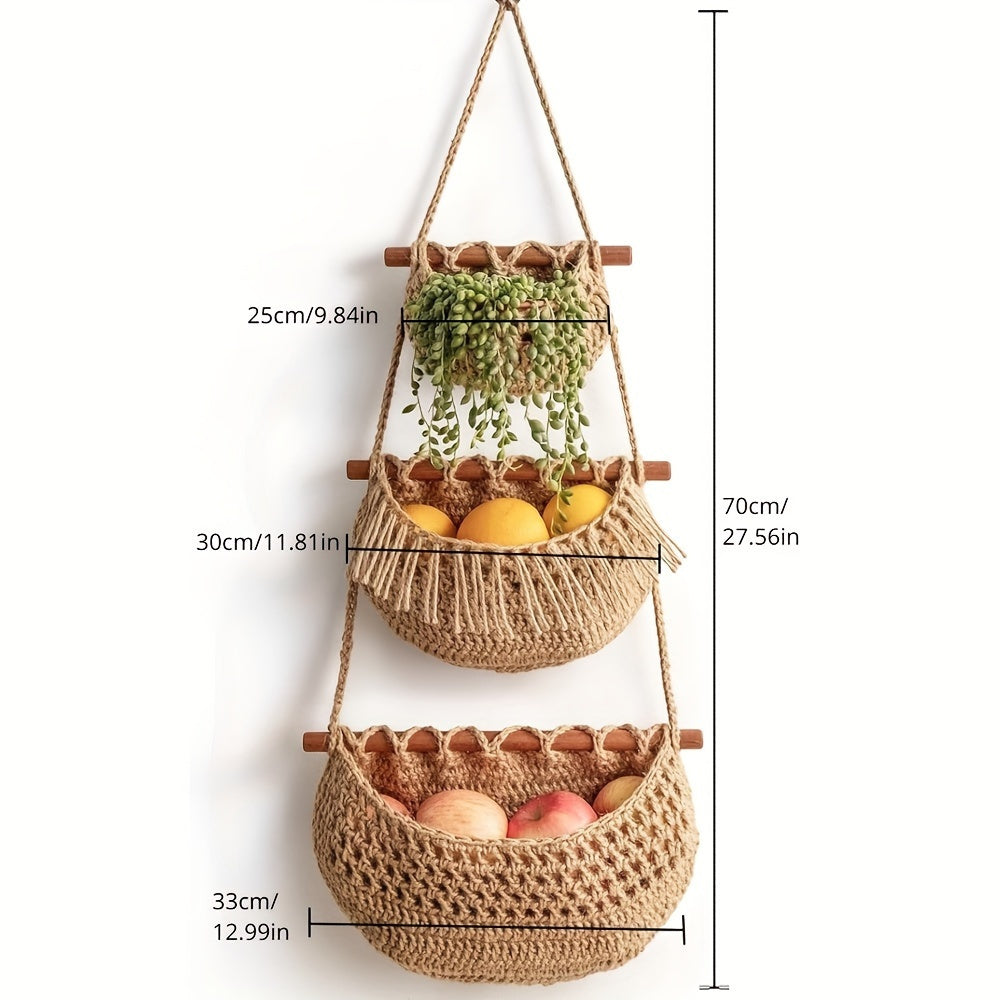 Boho Chic 3-Tier Wall Hanging Storage Basket