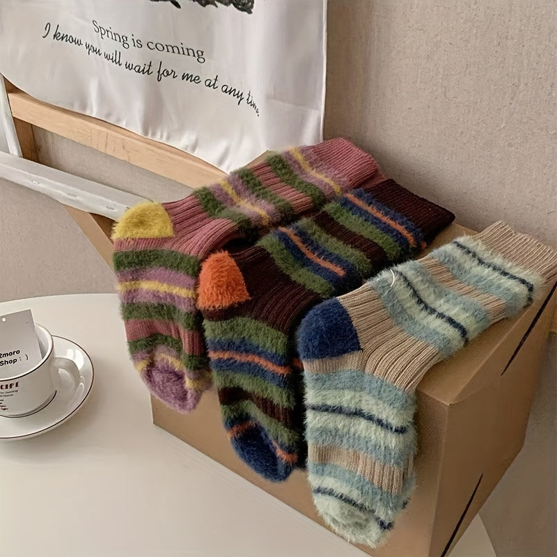 3-Pack Winter Thickened Striped Fleece Socks