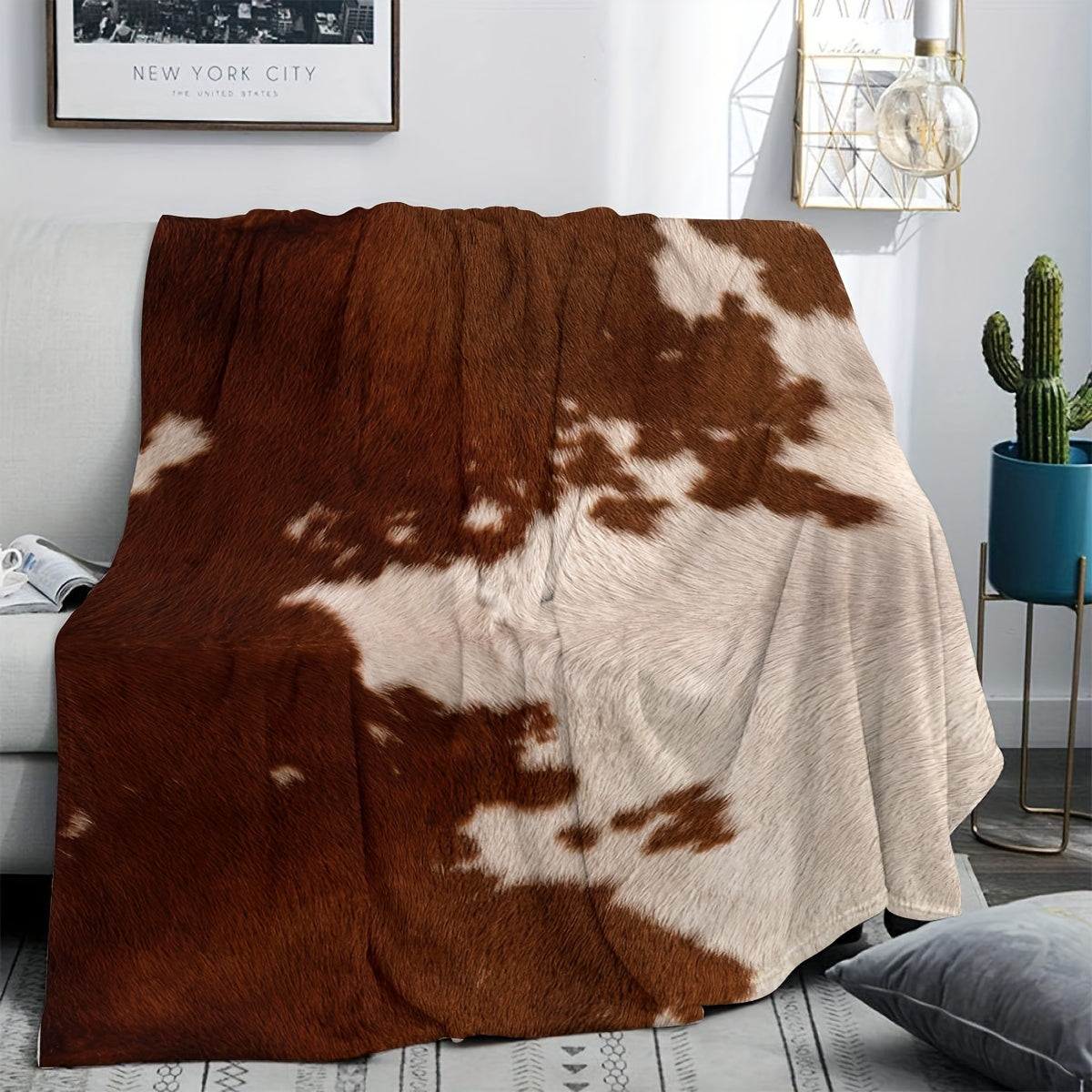 Soft Rustic Cowhide Printed Blanket