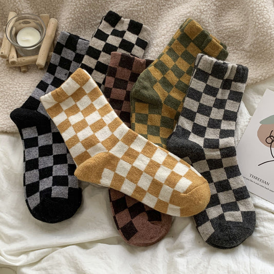 6 Pair Women's Gingham Pattern Mid-Calf Socks