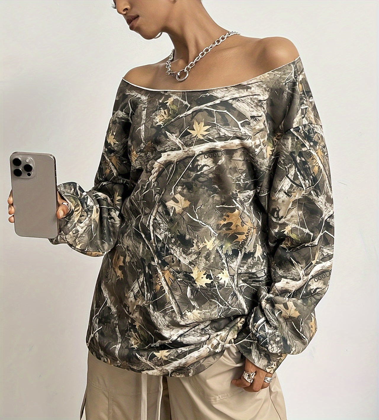 Chic Camo Print Off-Shoulder Sweatshirt for Women