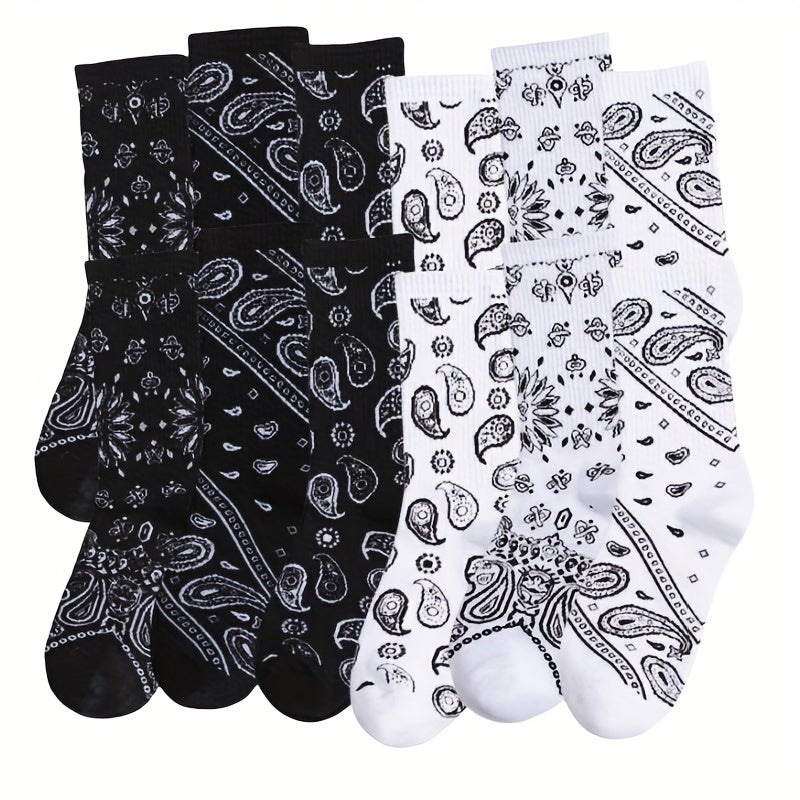 6 Pairs of Breathable Comfy Paisley Pattern Unisex Socks